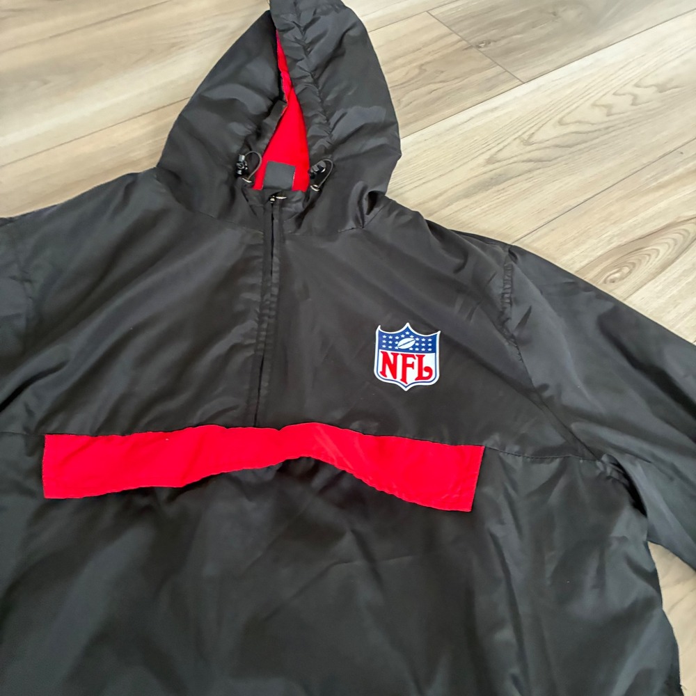 NFL Football Pullover Anorak Hooded Jacket Black Red Logo Men's Medium - Picture 3 of 5